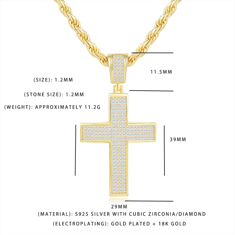 

Серебряный кулон-крест S925 с позолотой 18К, инкрустированный кубическим цирконием, религиозное украшение для мужчин