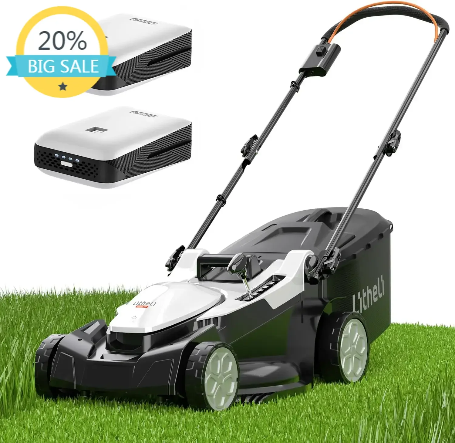 Bestseller40V (2 x 20V) 16" Electric Lawn Mower Cordless, Brushless Lawnmower with 6-Height Adjust Portable & Lightweight Push B