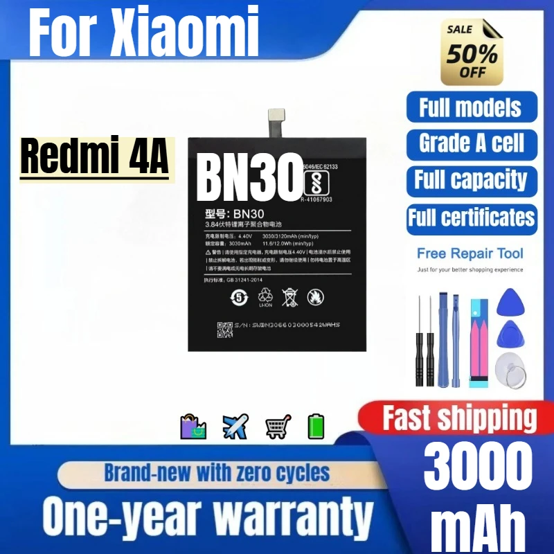 BN30 for MIUI Xiaomi Redmi 4A Mobile Phone Battery 0Cycle High Quality High Capacity Replacement Bateria Grade A Cell with Tools
