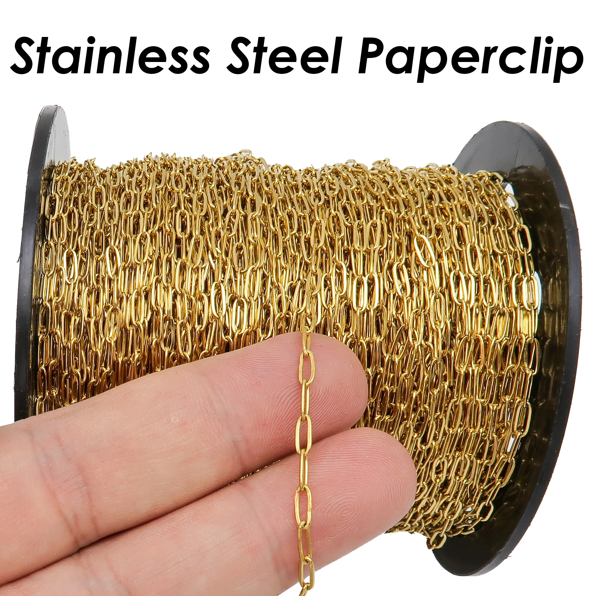 Edelstahl-Büroklammerkette im Großhandel, anlaufgeschützte PVD-Gold-Büroklammerkette für die Herstellung von Halsketten, Armbändern und Schmuck. – Detail 2