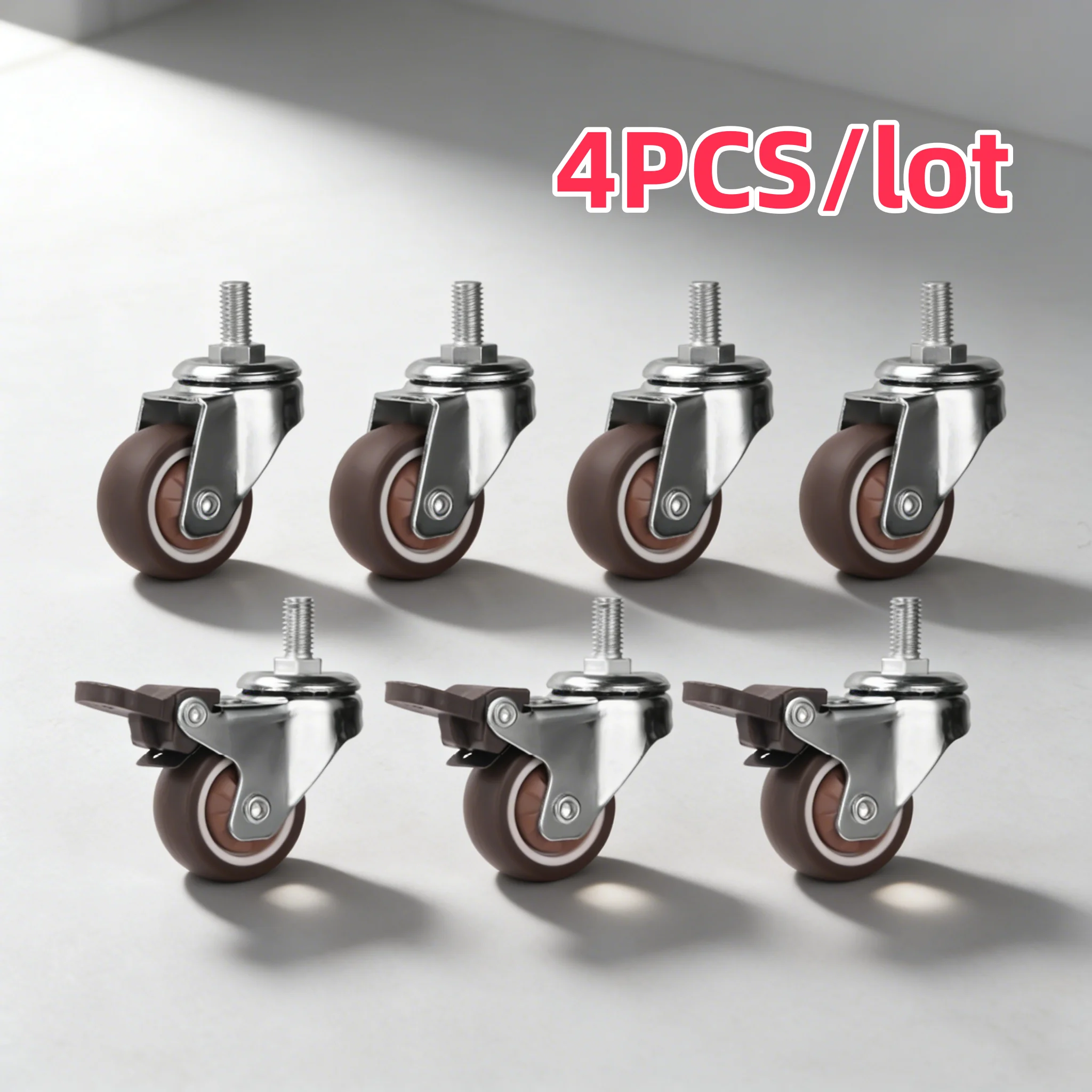4 Pcs 1.25 Inch Stem Caster Wheels TPR Screw Lever Universal Castors Swivel Stem Wheels with M6 Thread Rods for Carts Furniture