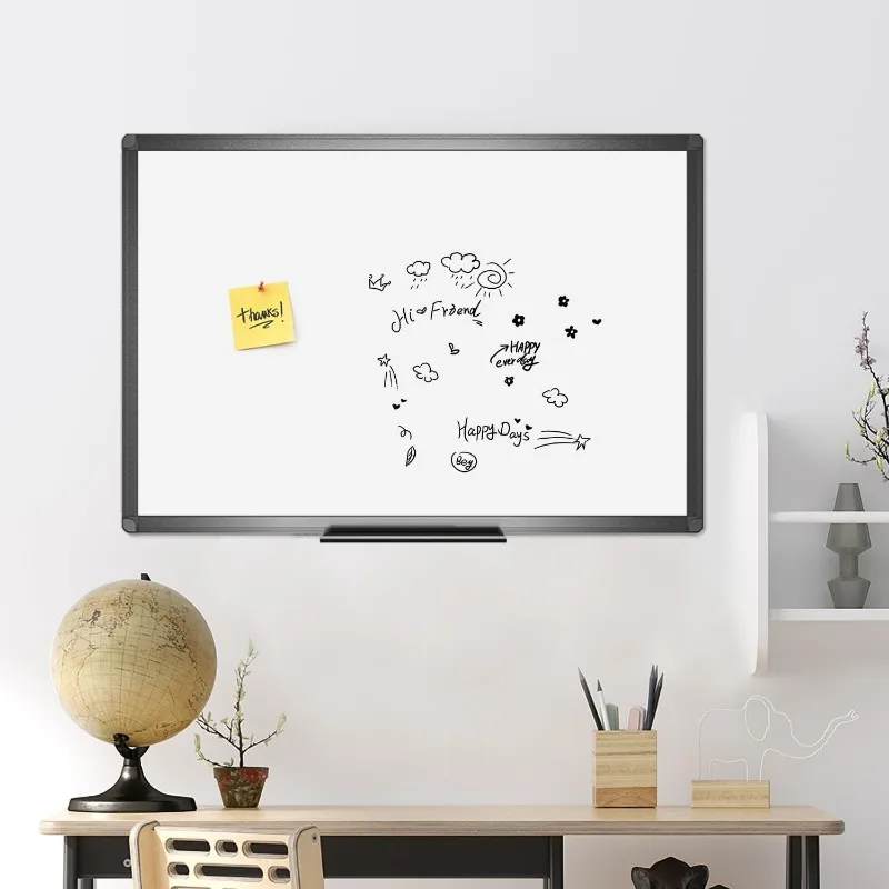 Magnetic Dry Erase White Board, 48 X 36 Inches, Black Aluminium Frame