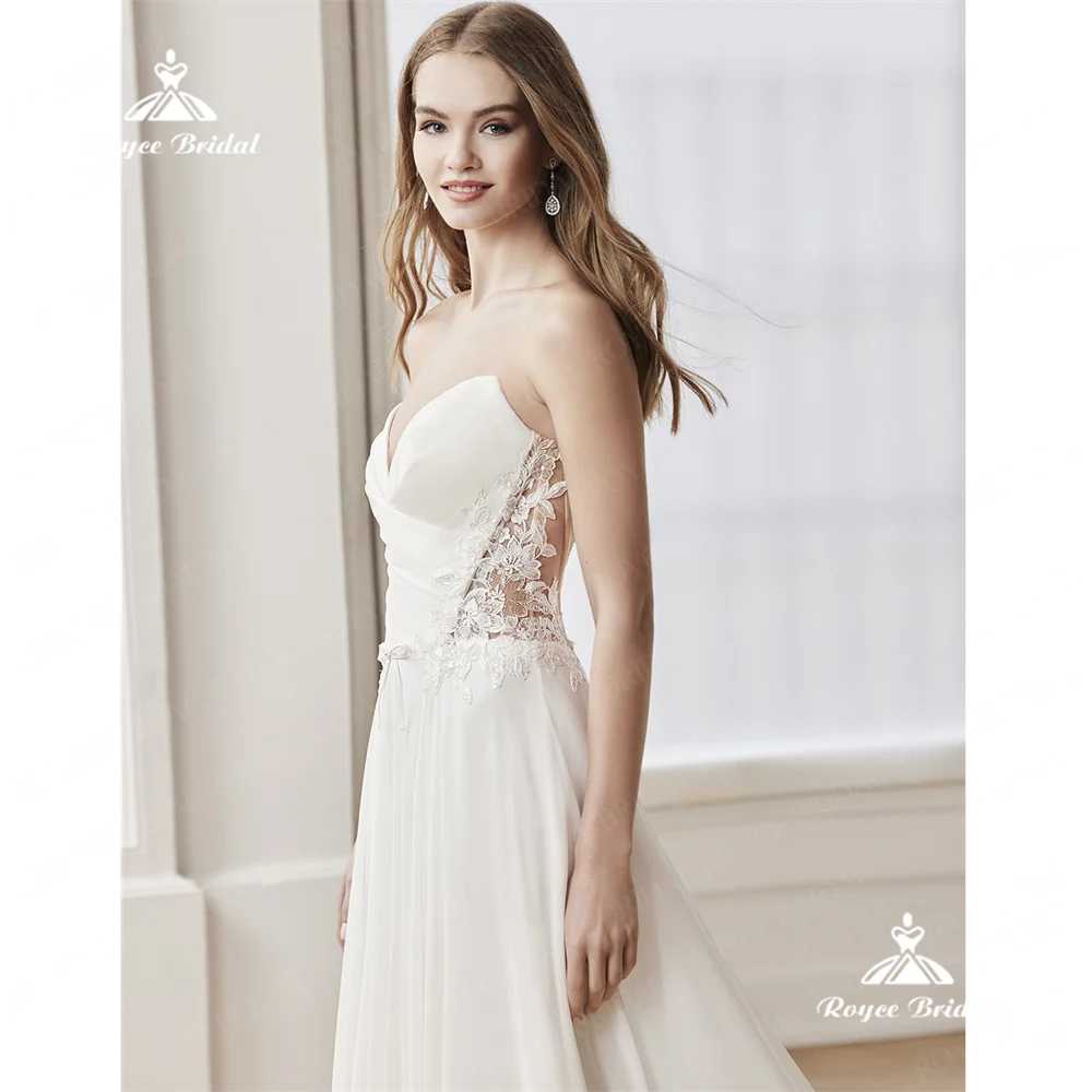 Roycebridal Sweetheart A Line Wedding Dress 2025 Satin Side Slit Court Train Wedding Gown فساتين سهرةvestidos de festarobes mari