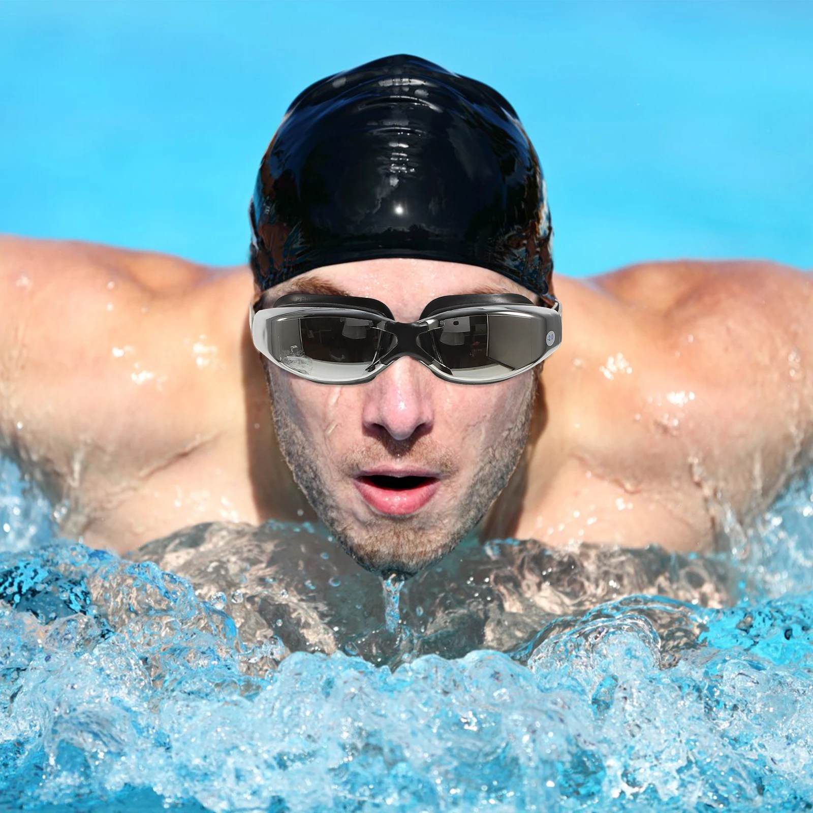 

1 Pair Electroplated Myopia Swim Goggles Large Frame Anti-Fog Waterproof Adjustable Strap Adult Swimming Eyewear