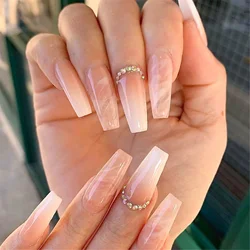 24pcs Nude Marble False Nails Coffin Ballerina Press on Nail Tips Full Cover Wearable Fashion Lady Fake Nail Patch for Girls