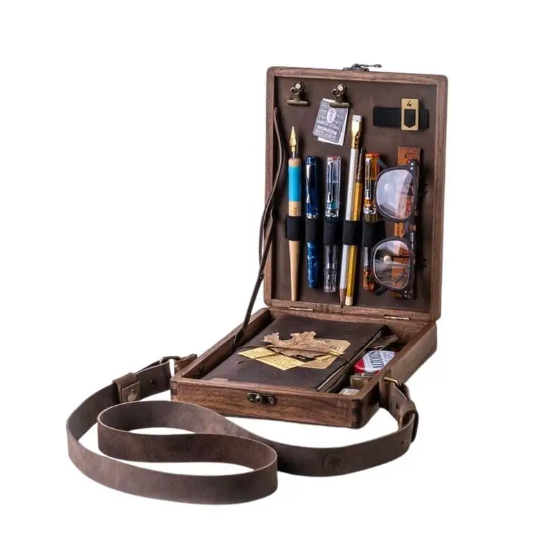 Writer Tool Box Wooden Writers Messenger Box Storage Box Storing Writer's Pen ArtistBrush Retro Decorative Portable Shoulder Bag