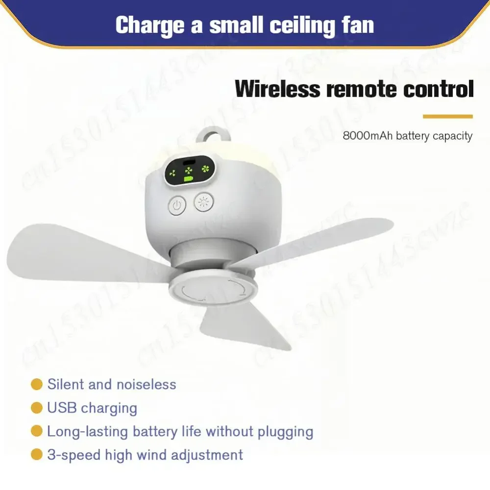

Wireless Ceiling Fan Rechargeable 8000mah Outdoor Camping Fans LED Lighting Canopy Fan w/ Remote Control Portable Air Circulator