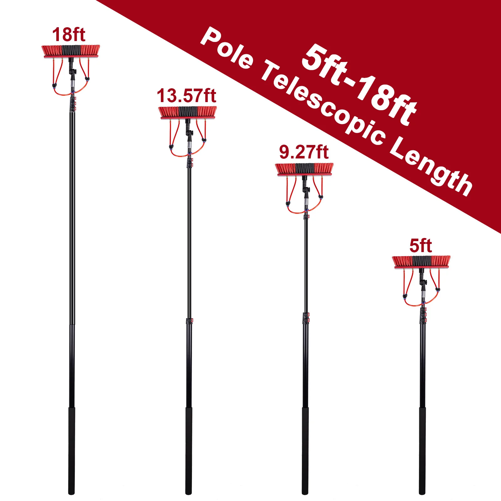태양광 패널 청소용 36피트 알루미늄 텔레스코픽 막대, 창문 청소 브러시 폴
