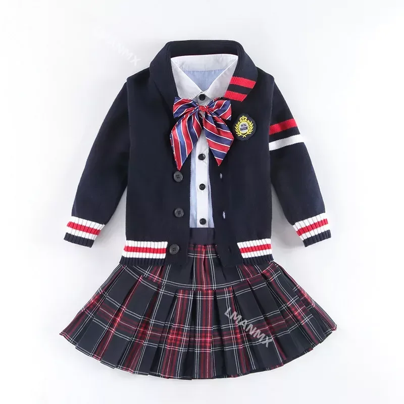 Uniforme escolar para niños y niñas, suéter, falda superior, pantalones, cuello, Traje a cuadros, algodón coreano, ropa japonesa de jardín de infantes