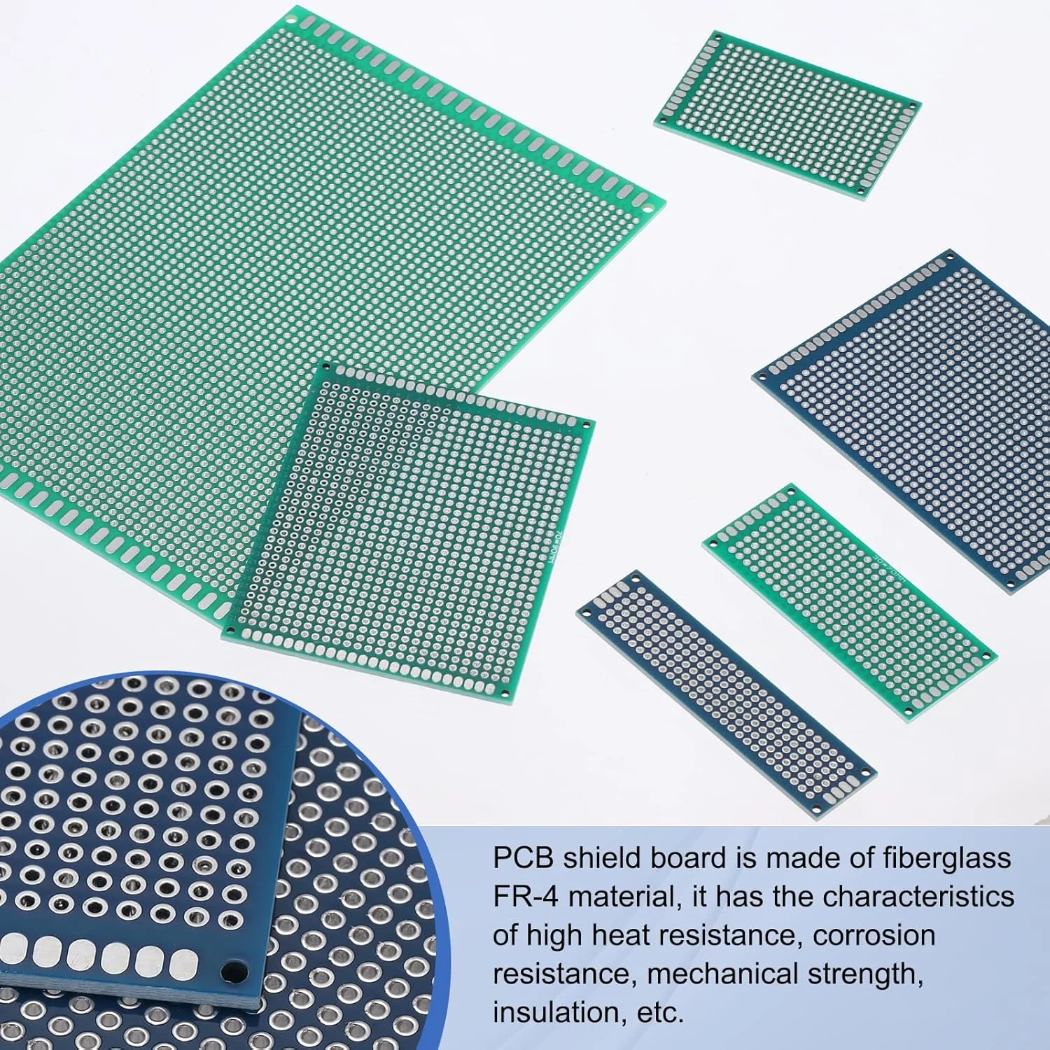 บอร์ด PCB ต้นแบบสีเขียว 2x8/3x7/4x6/5x7/7x9 ซม. แผงวงจรสองด้าน สำหรับงาน DIY บัดกรี 5/10 ชิ้น