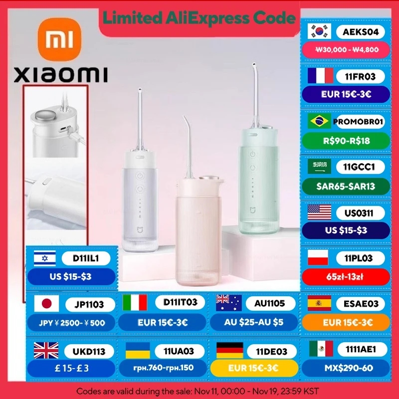XIAOMI NORMA MIJIA Irrigatore orale portatile F400,4 modalità, serbatoio dell'acqua da 200 ml, getto d'acqua 1700 volte/m, irrigatore retrattile Flosser Pick Jet