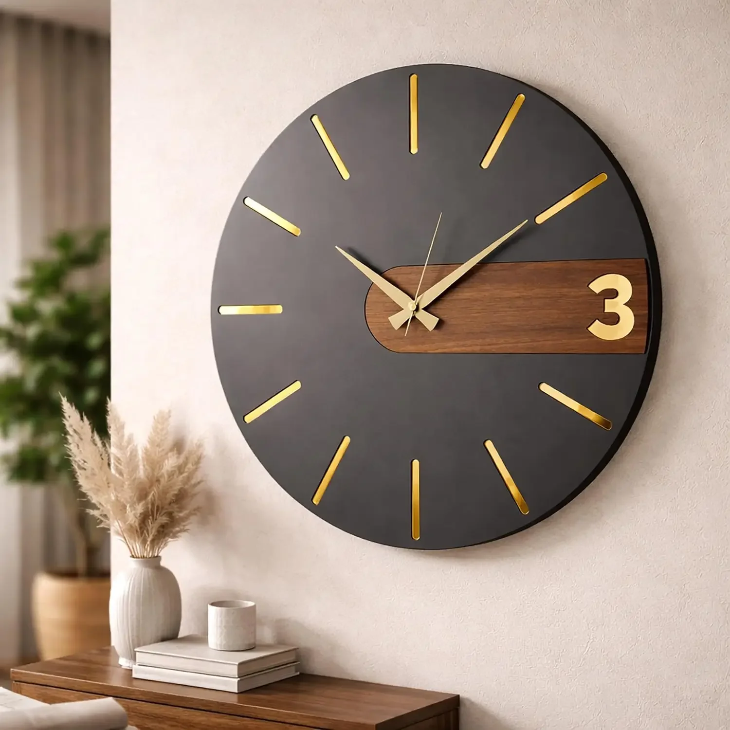 Wood Wooden Modern Wall Clock for Living Room & Home Office, Entryway, Silent Mite Movement Clocks Roman Numeral Decor, House Wa