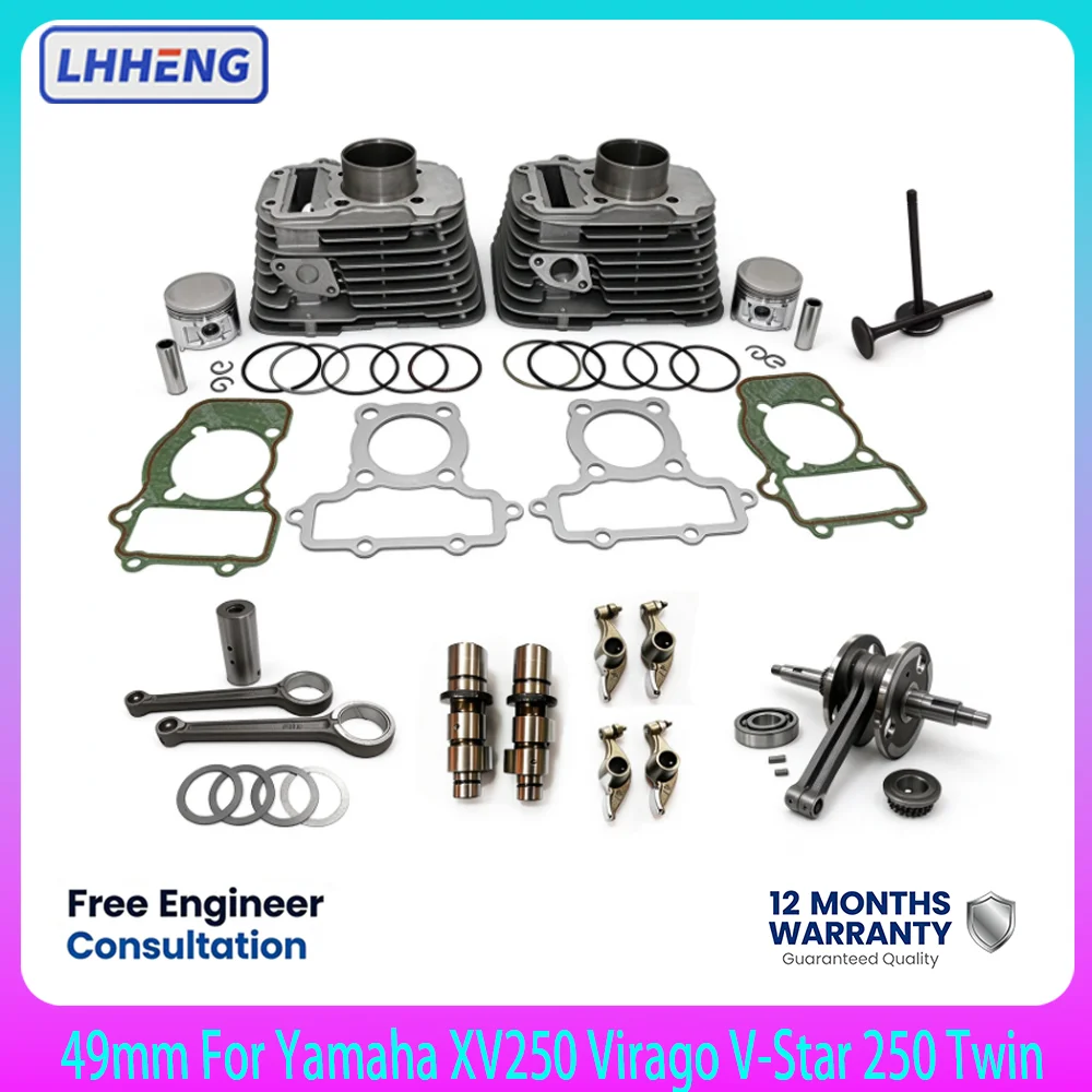 Engine Rebuild Kit 49mm For Yamaha XV250 Virago V-Star 250 Twin Cylinder Crankshaft Pistons Gaskets 2UJ-11310-00-00