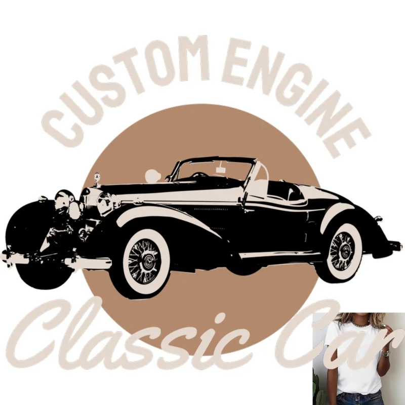 Vintage Style Classic Convertible Car Pattern Heat - Transfer White Ink Iron - on, Suitable for T - shirts, Canvas Bags, Casual