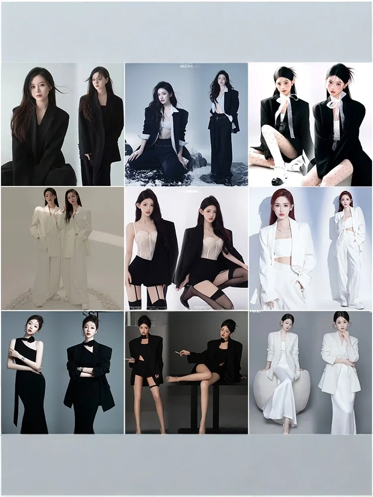 

New Theme Portrait Photography White Suit Women's Fashionable Artistic Image Personal Branding Studio Lighting Costumes