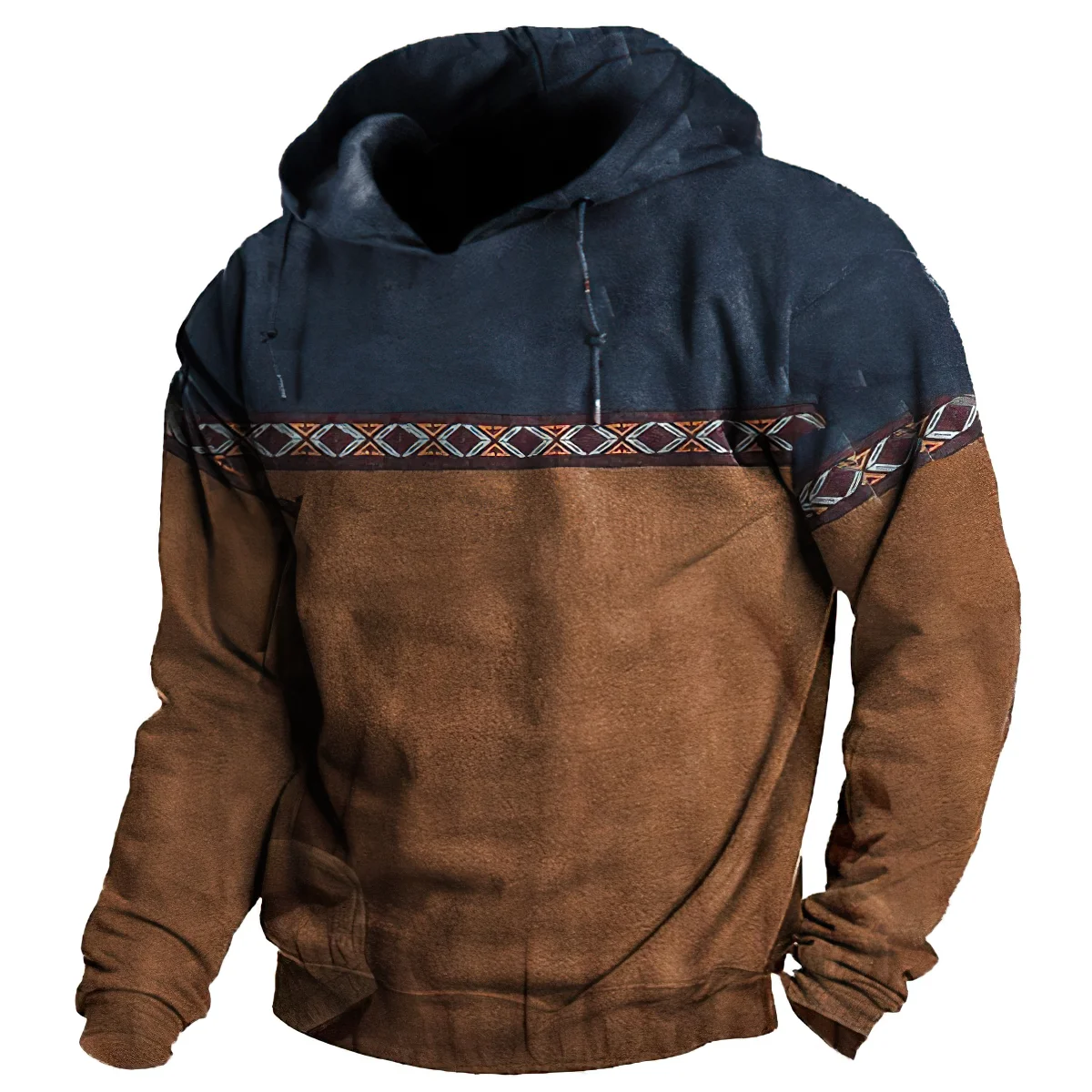 Vintage Sweatshirt Man‘S Winter Autumn Casual Hoodies Long Sleeve 3D Tribal Print Hooded Classic Velvet Warmth Mens Clothing