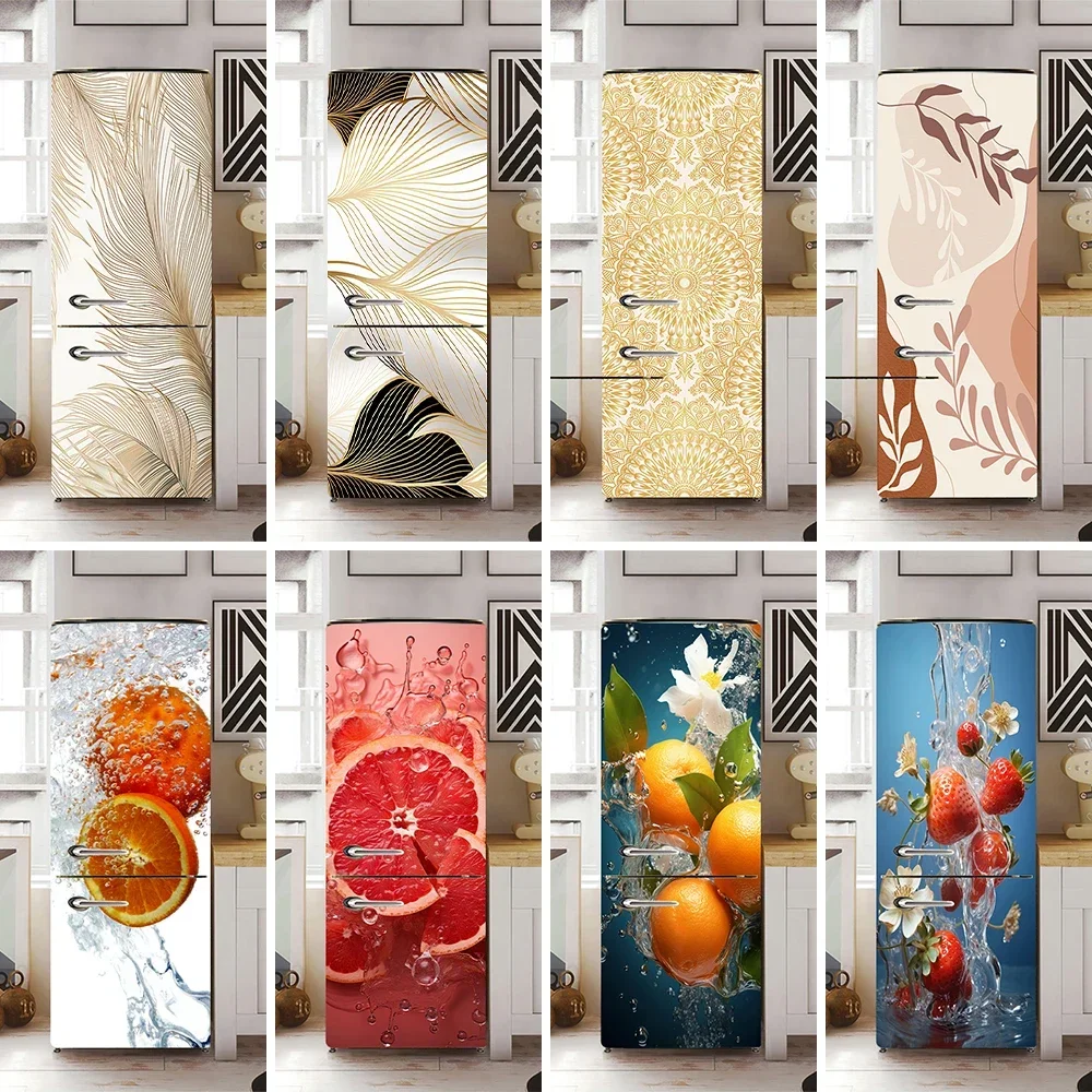 

Abstract Feather Fridge Door Art Mural Sticker Leaves Design Wallpaper Kitchen Waterproof Fresh Fruit Poster Refrigerator Decals