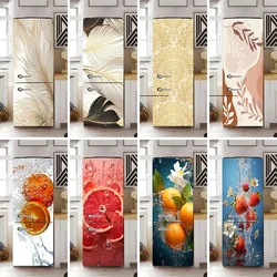 Abstract Feather Fridge Door Art Mural Sticker Leaves Design Wallpaper Kitchen Waterproof Fresh Fruit Poster Refrigerator Decals
