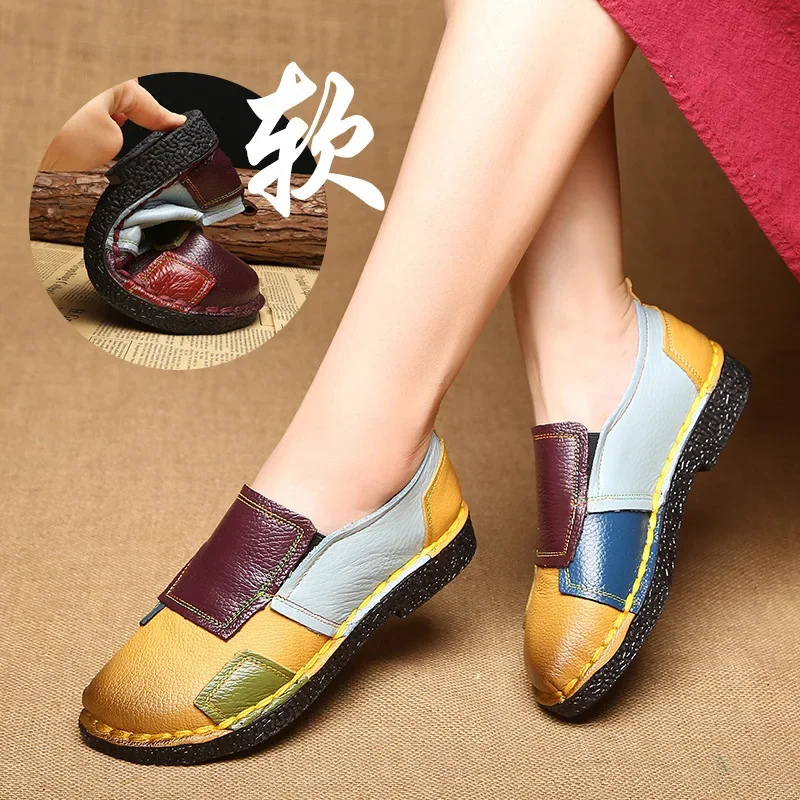 Flats Shoes Women Loafers Women Flats Ballet Casual Flat Shoes Genuine Leather Slip On Round Toe Breathable Woman Moccasins Autu