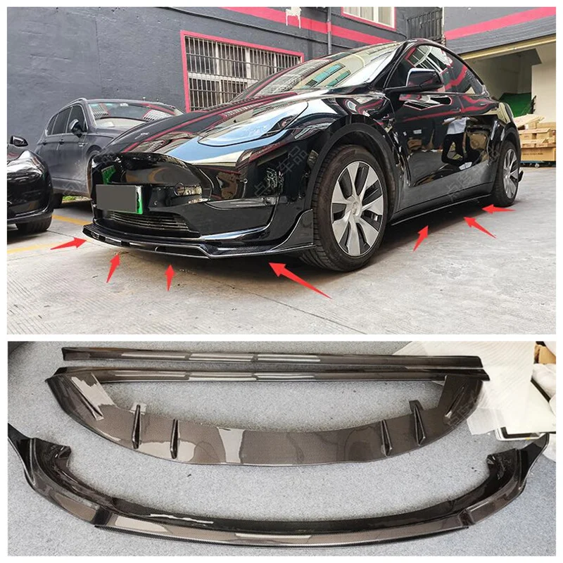 

For Tesla Model Y 2020-2022 Real Carbon Fiber Bumper Front Lip Splitter + Rear Diffuser + Spoiler + Side Skirt Protector Cover