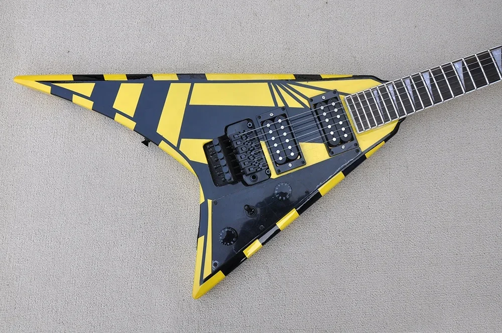 Black Yellow V Shape Electric Guitar Special Price Custom Made