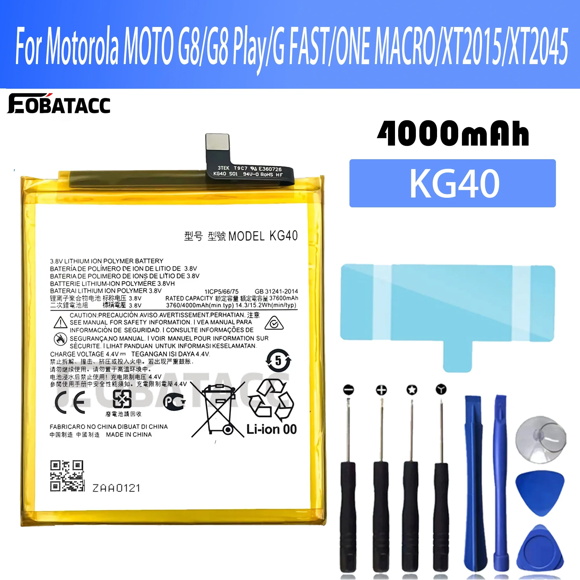 100% New Original Battery KG40 For Motolora MOTO G8/G8 Play/G FAST/ONE MACRO/XT2015/XT2045 Battery + Free Tools