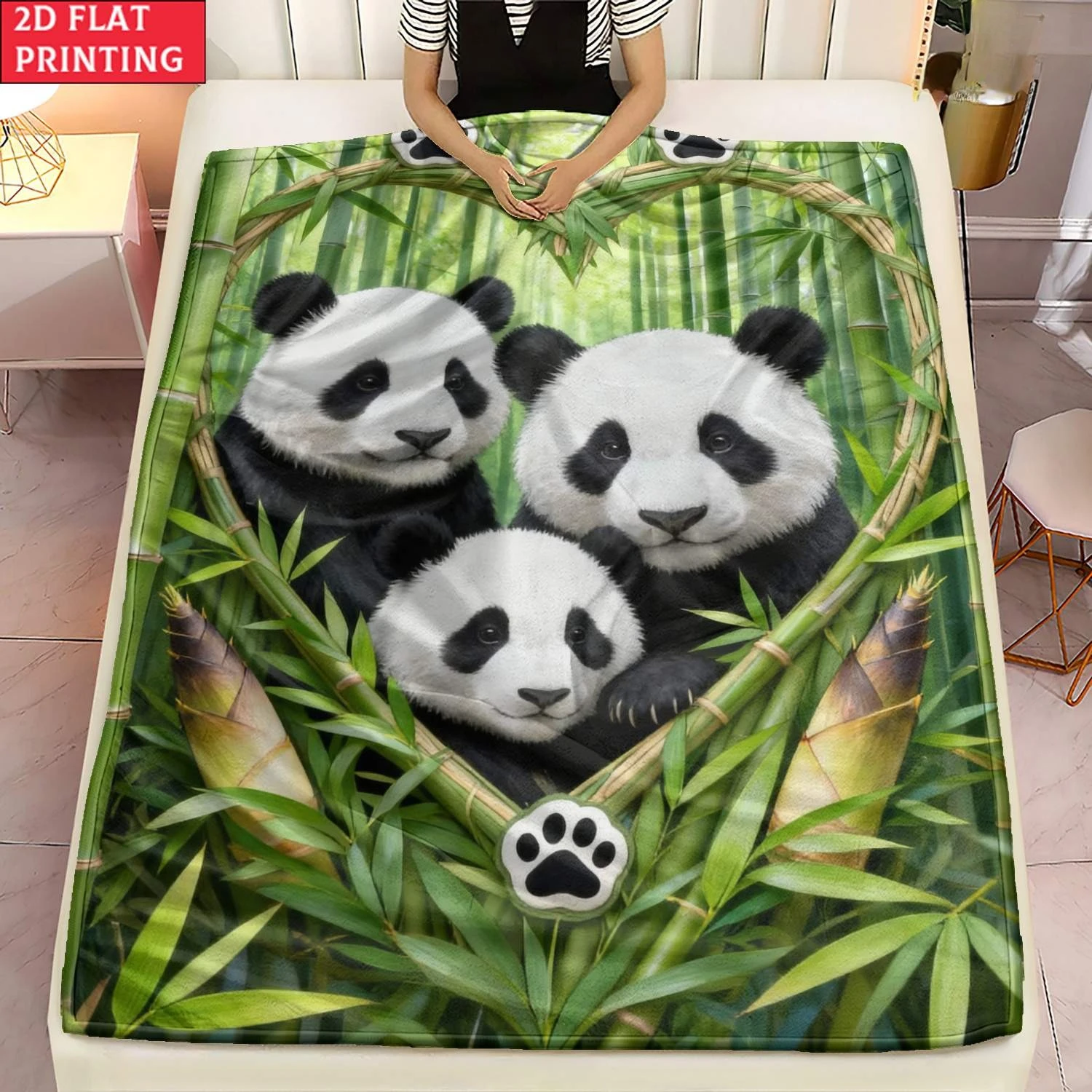 Lovely Panda Family Blanket Soft Plush Green Nature Throw Blanket for Bed Couch Sofa Luxury Air Conditioning Nap Quilt Gift