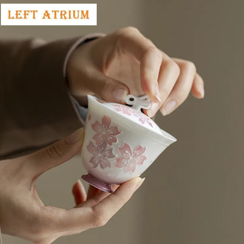 

100ml Hand-painted Cherry Blossoms Arita Porcelain Gaiwan Antique Tea Tureen Tea Bowl With Lid Kit Tea Making Cover Bowl Cafes