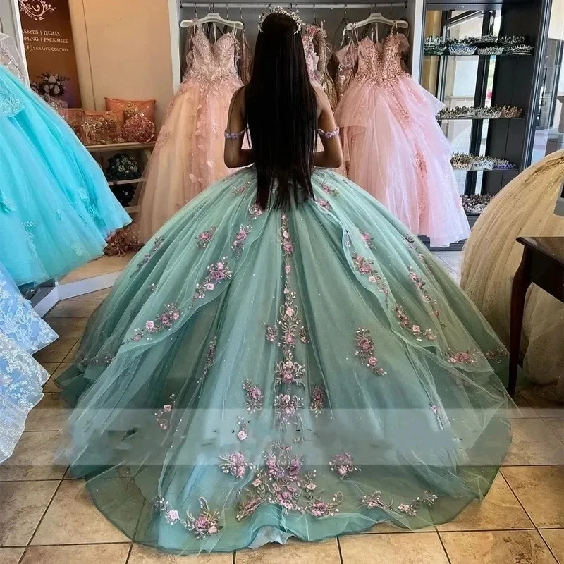 ANGELSBRIDEP vestido De quinceañera con flores en 3D, vestido De princesa con apliques De hombros descubiertos, vestido De cumpleaños De México dulce 16, 15 años