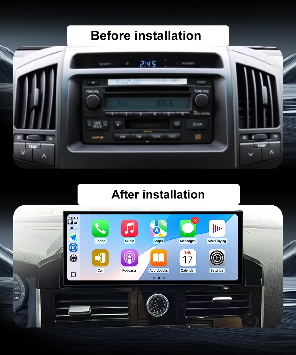 Wired Auto Car Radio Multimedia For Toyota Land Cruiser LC200 2007-2022 Touch Screen QLED 2400*900P Wireless CarPlay DSP Stereo