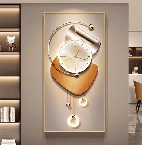 Geometric Porch Decoration Painting Wall Clock Living Room Clock Wall Hanging Creative Luminous Wall Lamp