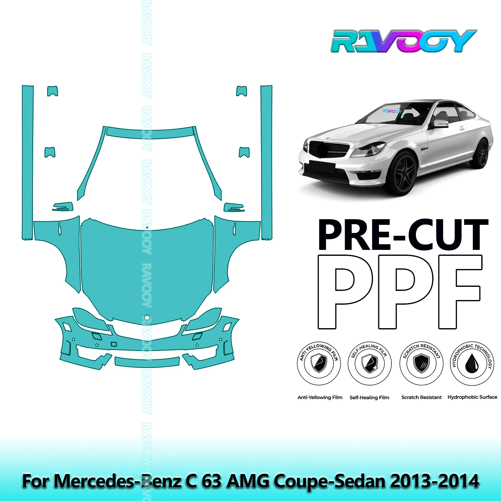 

Front Kit+Rockers Clear Bra Precut PPF Paint Protection Film For Mercedes-Benz C 63 AMG Coupe-Sedan 2013-2014