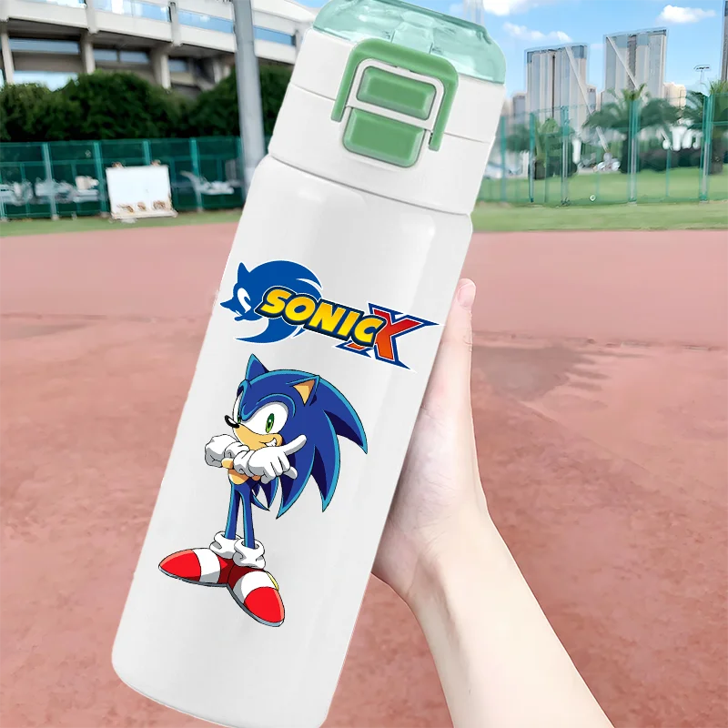 

New Sonic the Hedgehog Straw Dual Use Children's Water Cup Outdoor Large Capacity Sports Flip up Beverage Birthday Gift
