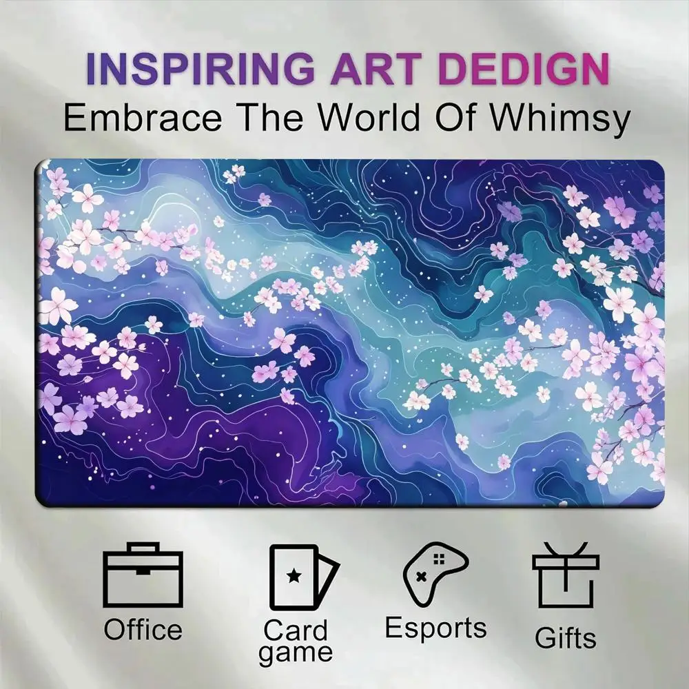 Pastel Sakura Wave Desk Mat Large Stitched Edge Non-slip Rubber Base Desk Pad Purple Blue Gradient Aesthetic Gaming Mouse Pad