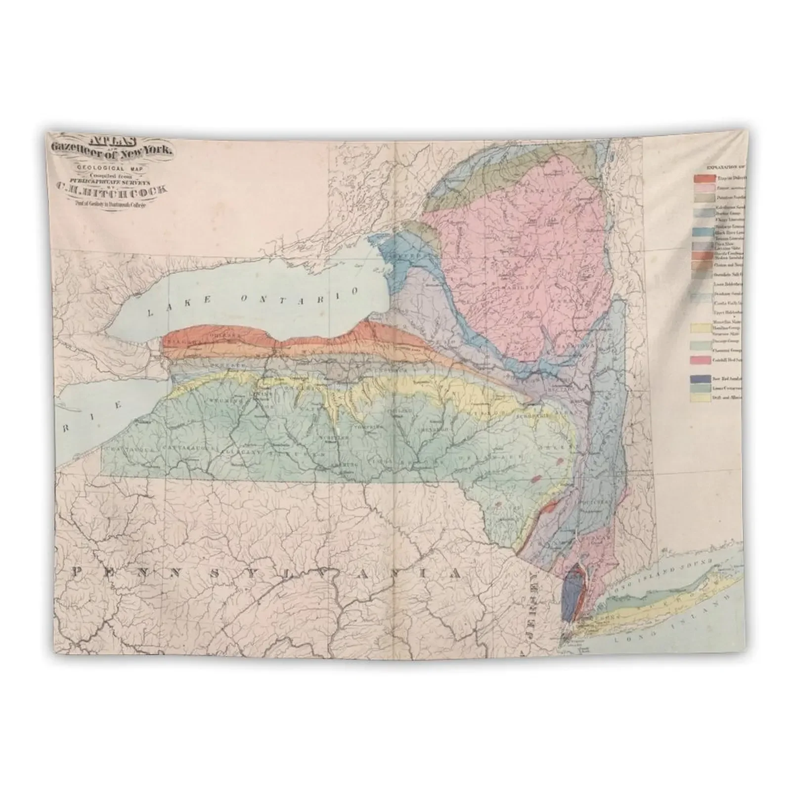 Vintage Geological Map of New York State (1870) Tapestry Bedroom Organization And Decoration Carpet On The Wall Tapestry