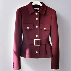 Fashionable Design Short Spring Autumn Jacket 2026 New Woman's Coat Small Fragrant Wine Red Waist Slimming Jackets Top Female