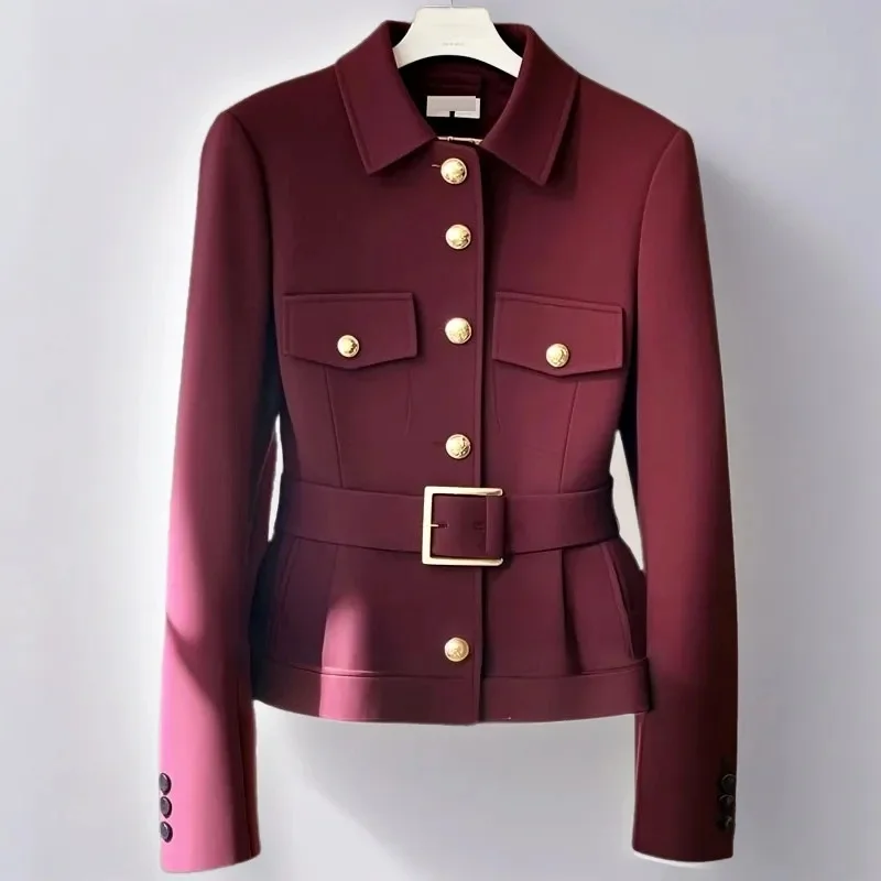 Fashionable Design Short Spring Autumn Jacket 2025 New Woman's Coat Small Fragrant Wine Red Waist Slimming Jackets Top Female