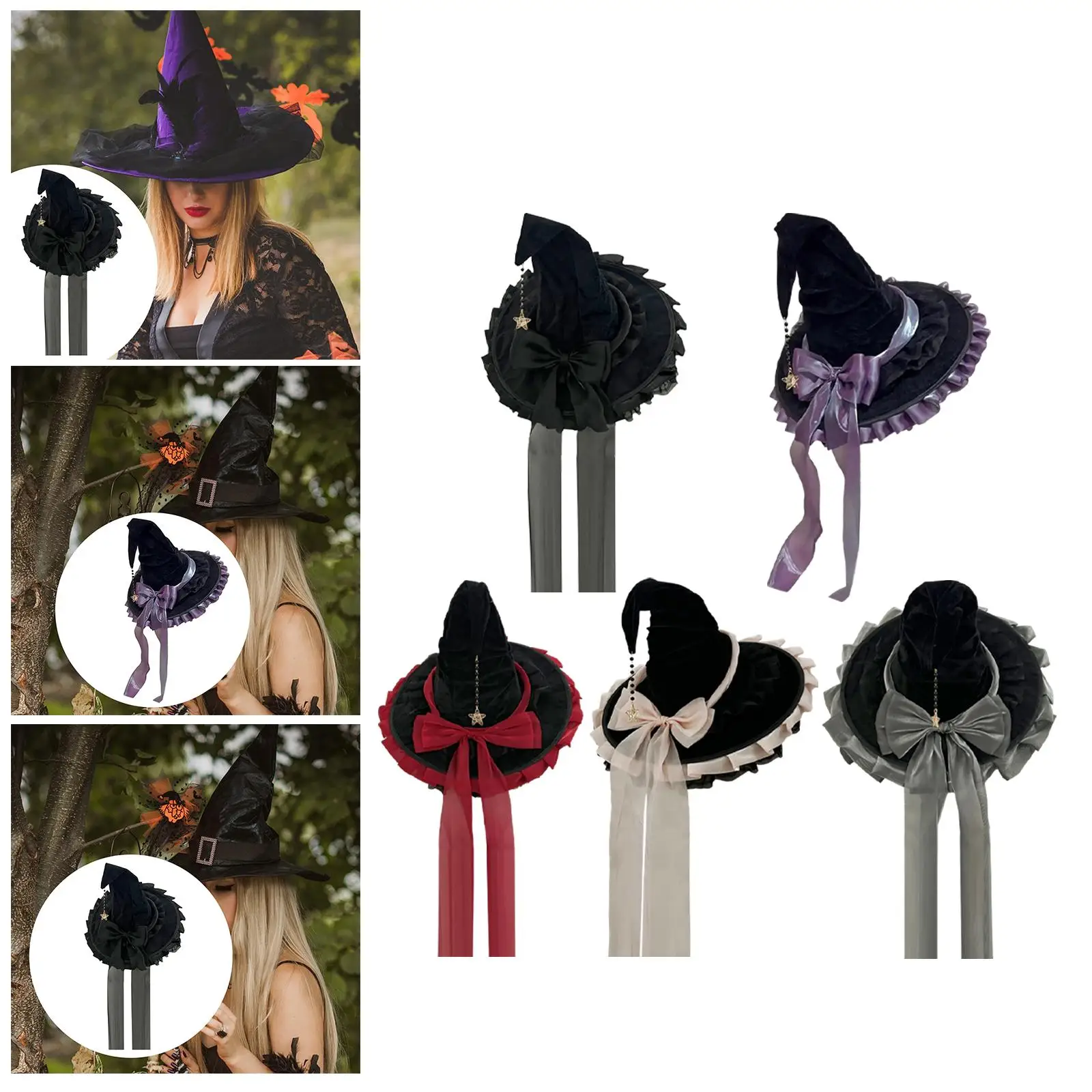 Halloween Witch Hat for Women Witch Outfit Accessories Headgear Pointy Witches Cap for Masquerade