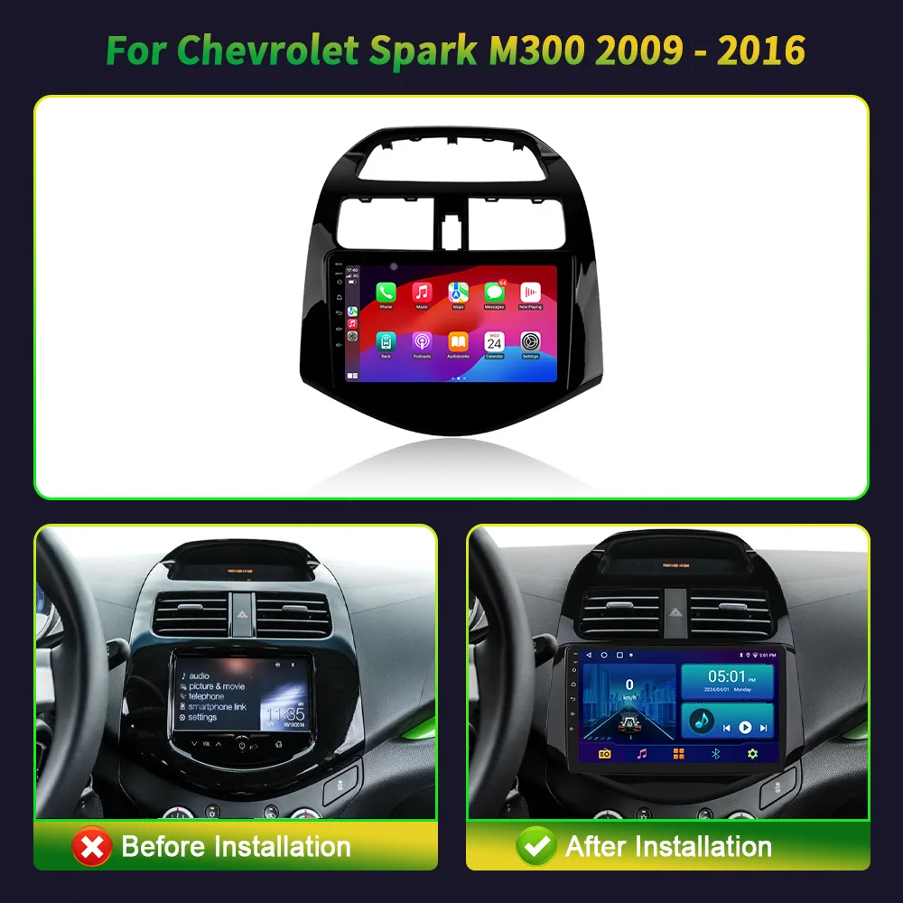 Autoradio Android 13 pour Chevrolet Spark M300 2009-2016, Stéréo, Limitation, Navigation GPS, Sans Fil, 2 Din, Écran Carplay