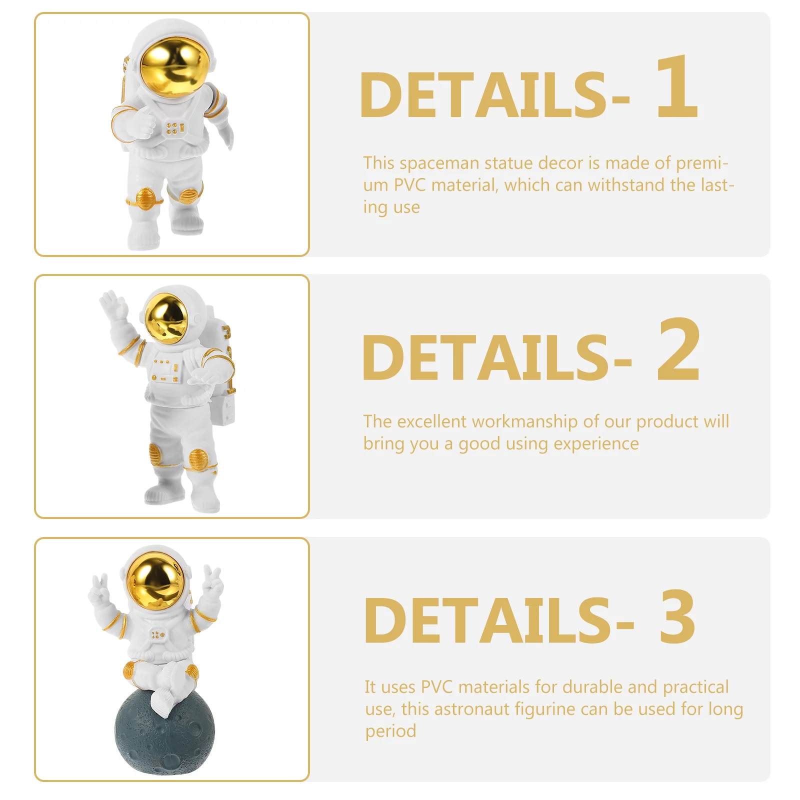 

3Pcs Astronaut Statue Spaceman Decor Lightweight PVC Material Desktop Shelf Home Office Decoration Astronaut Decor