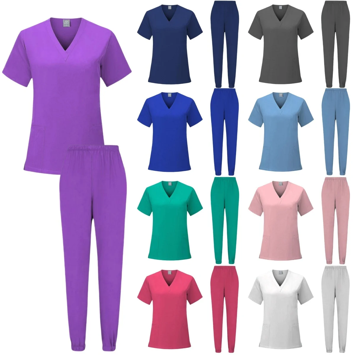 

Women Joggers Set Uniforms Short Sleeve Enfermera Accesorios Hospital Sets Scrubs Medical