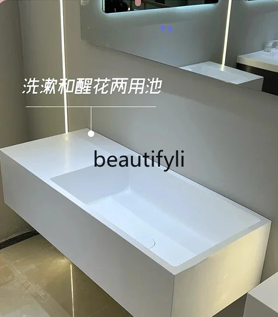 Minimalist wind integrated pot awakening flower pool bathroom cabinet washing table single pot customization