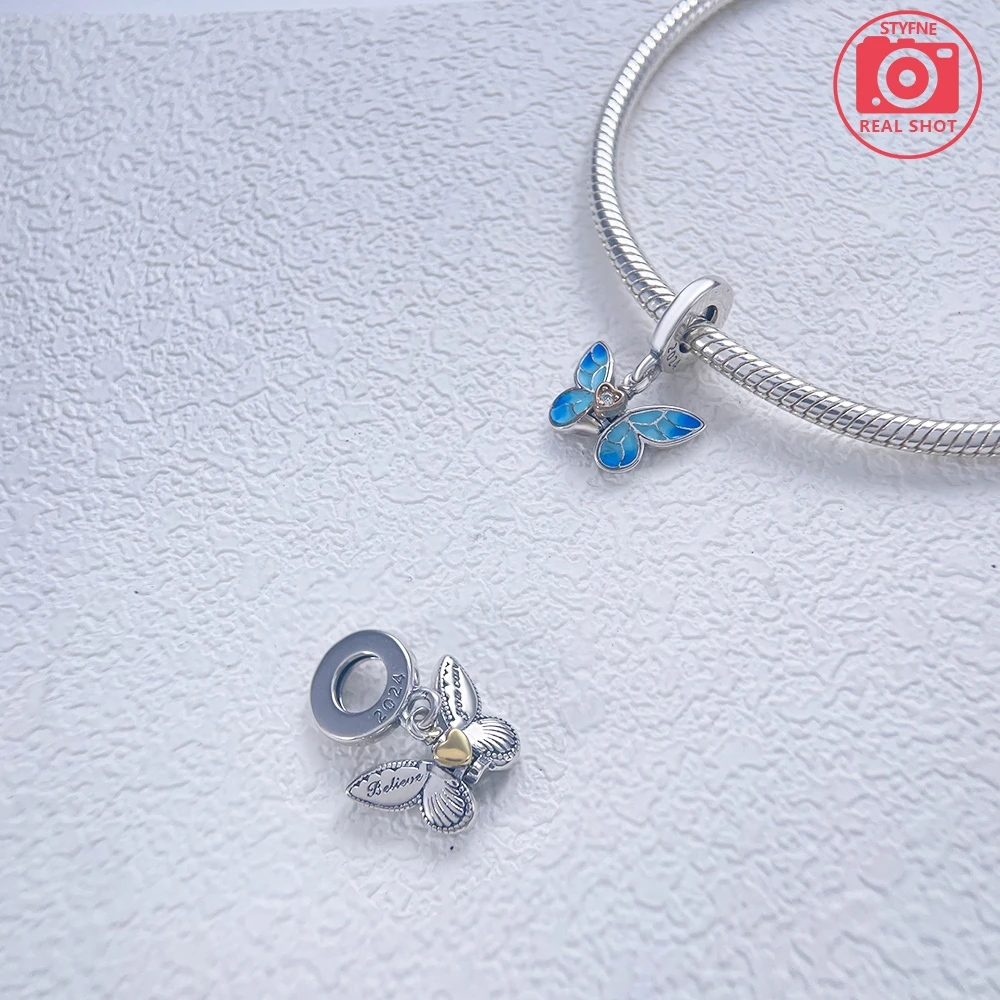 فراشة اليعسوب قلادة فضية الألوان خرز تميمة صالح الأصلي سحر خرز سوار للنساء صنع المجوهرات الهدايا #6