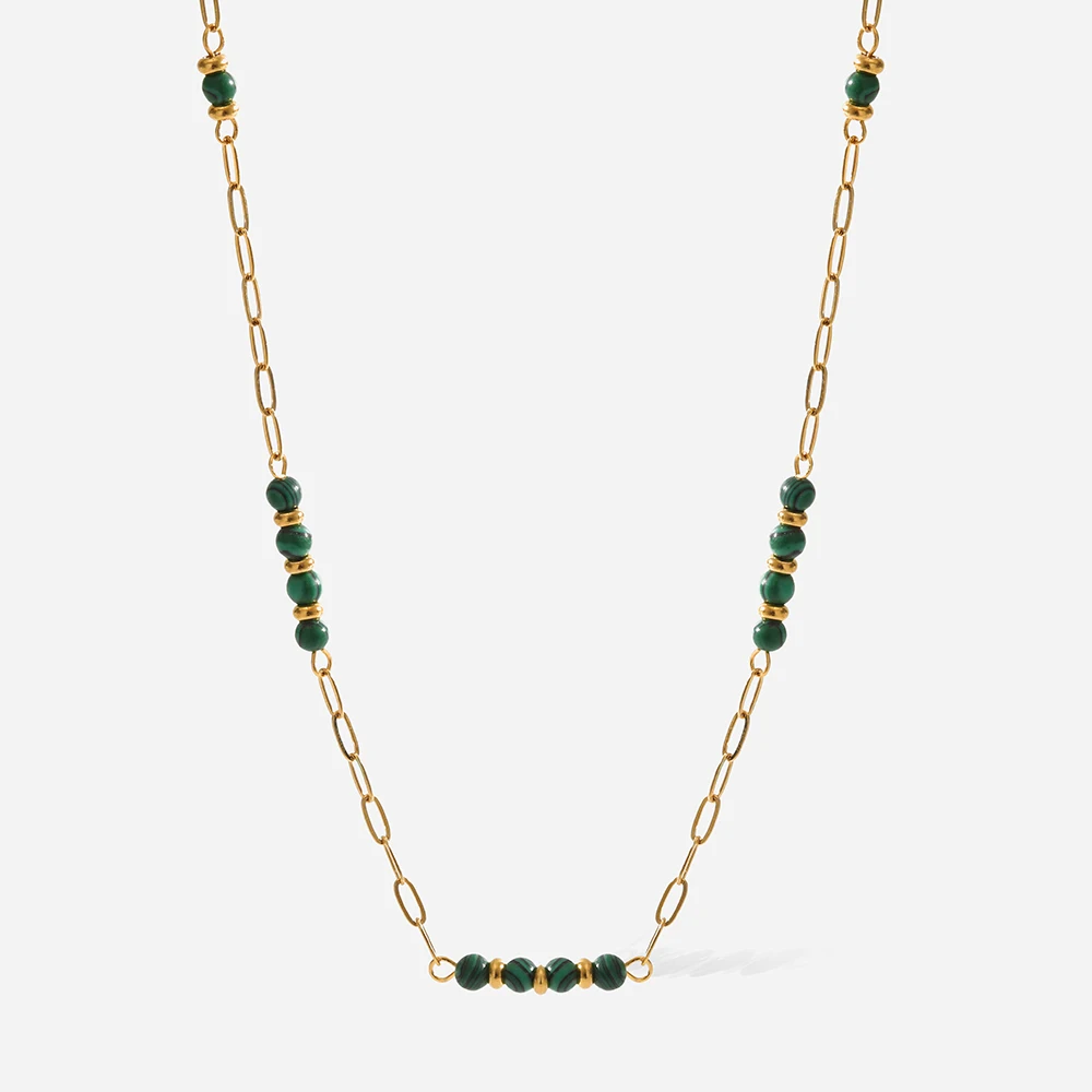 

New 18 K Stainless Steel Necklace Women Jewelry Light Luxury Trendy Green Natural Stone Chain Choker Necklace Accessories Gift