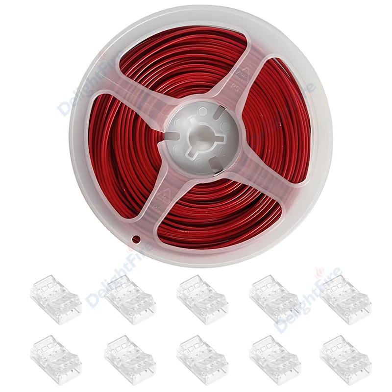 22/20/18AWG 2Pin Red Black LED Wire Extension Cable Flexible 10m Tinned Copper Flat Cable For 3528 5050 LED Strip Light
