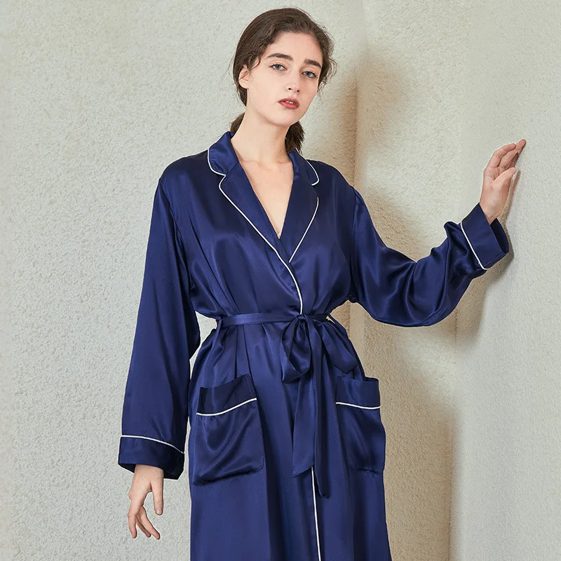 Mulberry Silk Casual Lapel Bathrobe 19MM Silk Nightgown Sexy Women's Long Night Gown Bride Wedding Morning Robe Luxury Sleepwear