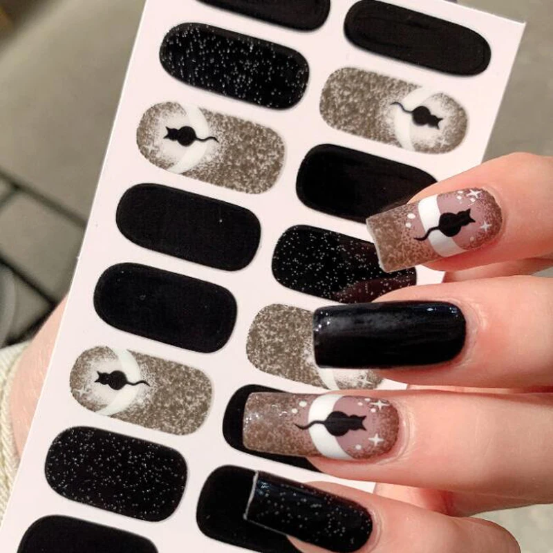 16 punte francese copertura completa involucri per unghie adesivo stampa sulle unghie donne salone adesivi per unghie fai da te decalcomanie nail manicure arte unghie finte