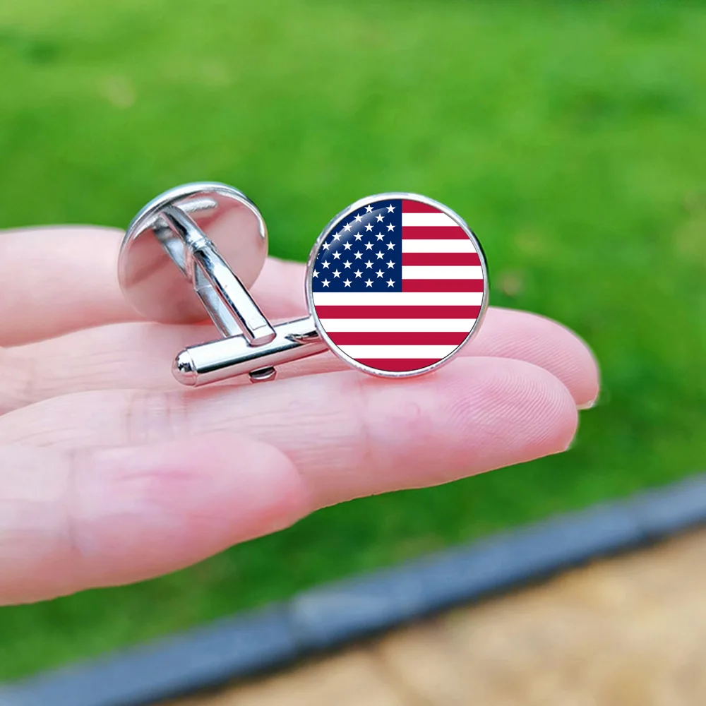 New Flag Glass Cufflinks for Men Decoration National Emblem Spain Turkey Venezuela Canada France Spain Brazil USA Cuff Buttons