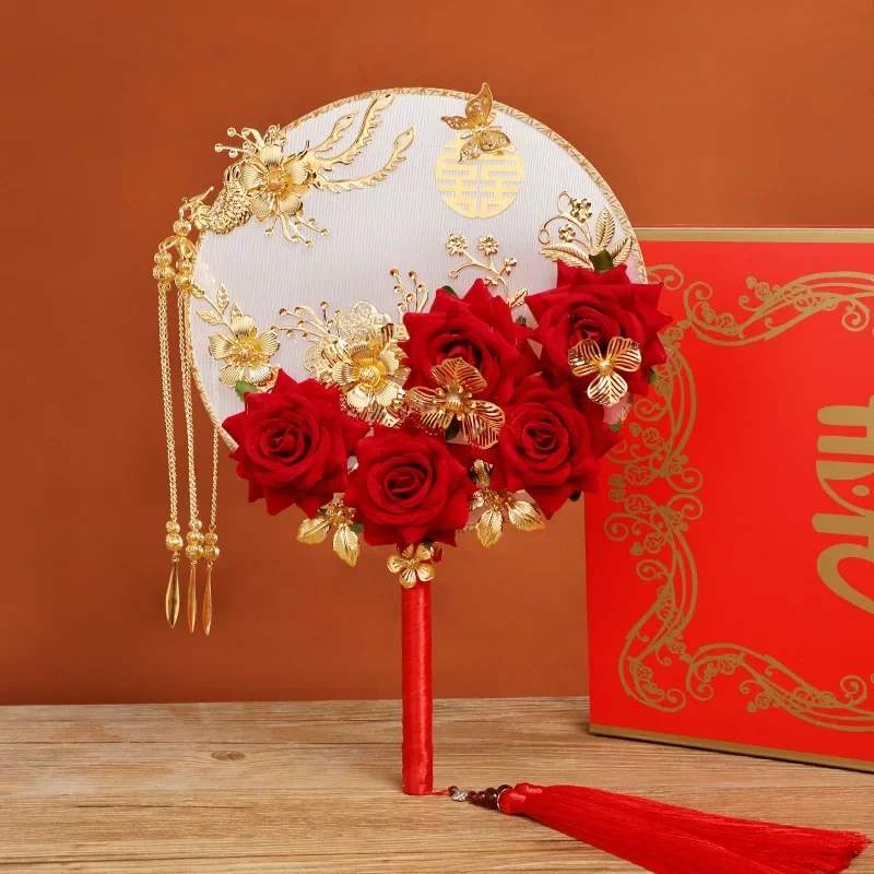 

2 шт. свадебный веер китайский свадебный дракон и Феникс летающий DIY классическая невеста ручной работы с цветами