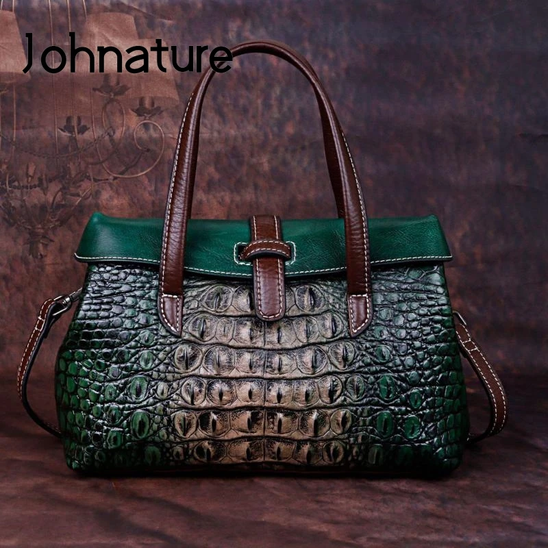 Johnature Handmade Embossing Genuine Leather Luxury Handbags Women Bags Designer 2024 New High Quality Shoulder&Crossbody Bags